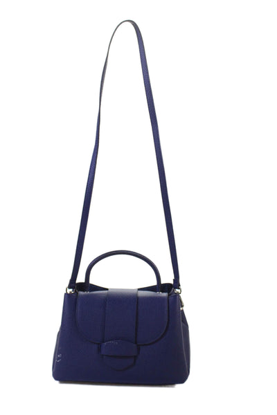 Zara Womens Single Strap Pebbled Leather Top Handle Shoulder Handbag Navy Blue