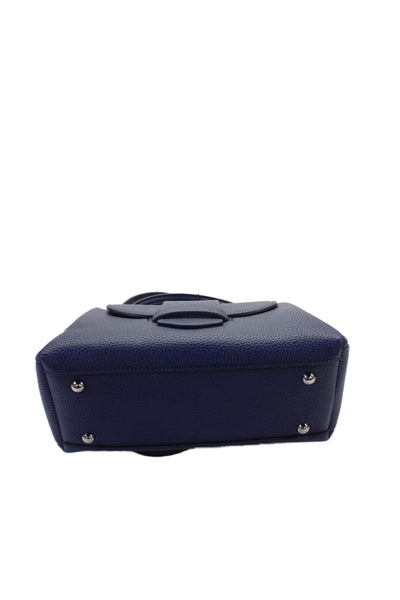 Zara Womens Single Strap Pebbled Leather Top Handle Shoulder Handbag Navy Blue