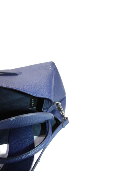 Zara Womens Single Strap Pebbled Leather Top Handle Shoulder Handbag Navy Blue