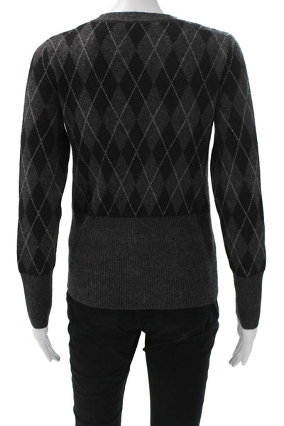Zara Womens Gray Argyle Cardigan Round Neck Polyester Long Sleeve Size S