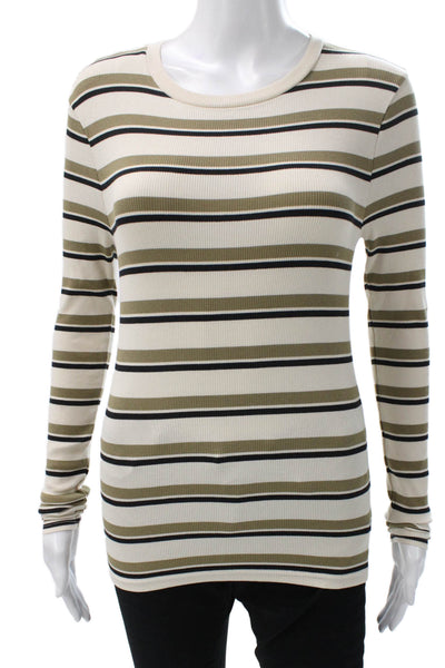 J Crew Women Basic Striped Cotton Crew Neck Long Sleeve T-Shirt Size S