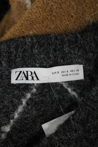Zara Womens Pullover Sweater V Neck Argyle Gray Long Sleeve Size S