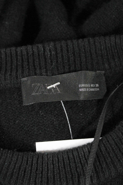 Zara Women Black Cashmere Crew Neck Long Sleeve Pullover Sweater Size S