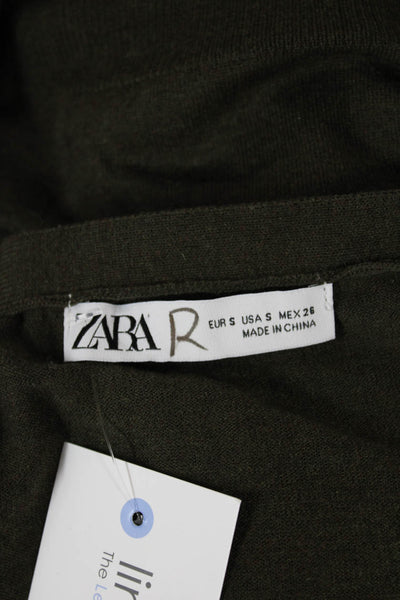 Zara Womens Green V Neck Cardigan Long Sleeve Size S