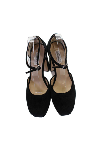 Badgley Mischka Womens Velvet Ankle Strap Platform Shoes Black Size 8