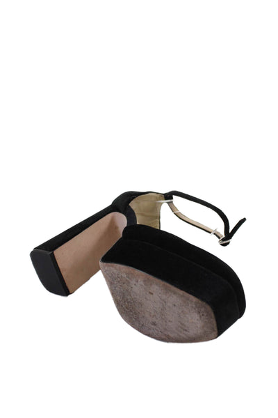 Badgley Mischka Womens Velvet Ankle Strap Platform Shoes Black Size 8
