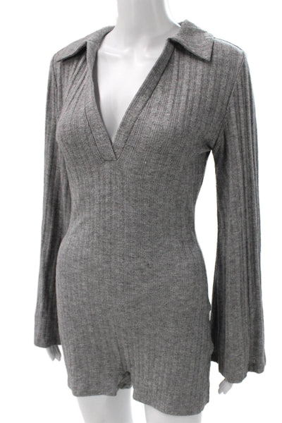 L Academie Women Gray Rayon Collared Long Sleeve Romper Zip Size S