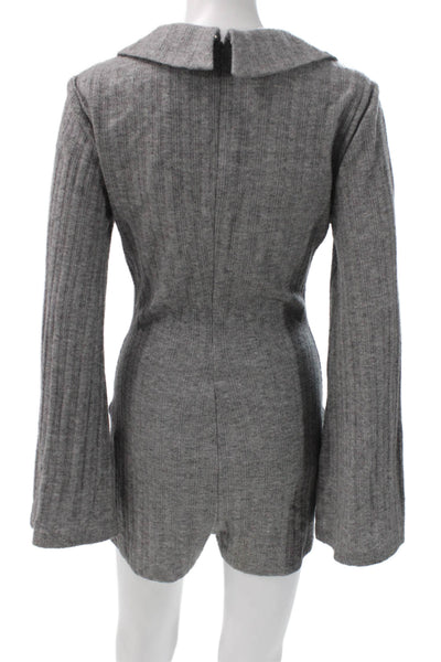 L Academie Women Gray Rayon Collared Long Sleeve Romper Zip Size S