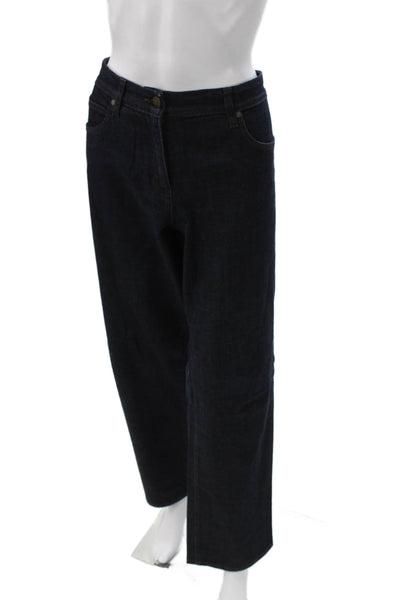 Eileen Fisher Women Straight Jeans Blue Cotton Low Rise Button Size L