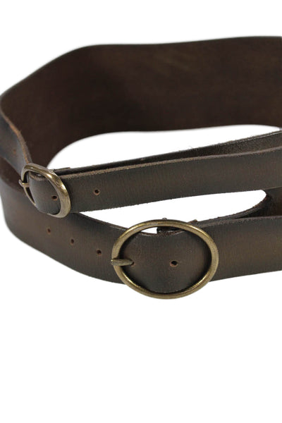 Free People Womens Leather Chunky Split Detail Belt Brown Size S