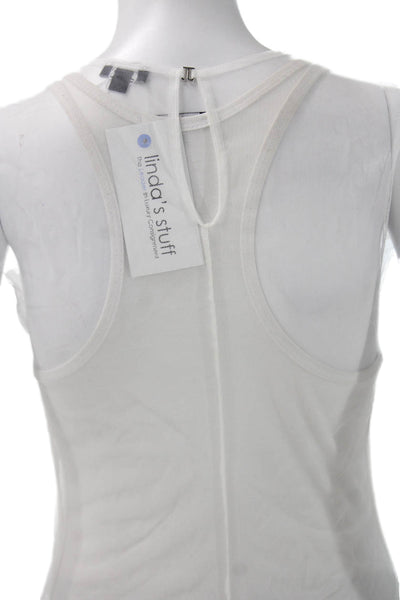 The Bar Womens White Basic Sleeveless Tank Nylon Round Neck Size M