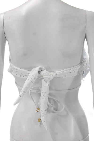 Shoshanna Women Eyelet Polyester Bikini Top White Size S