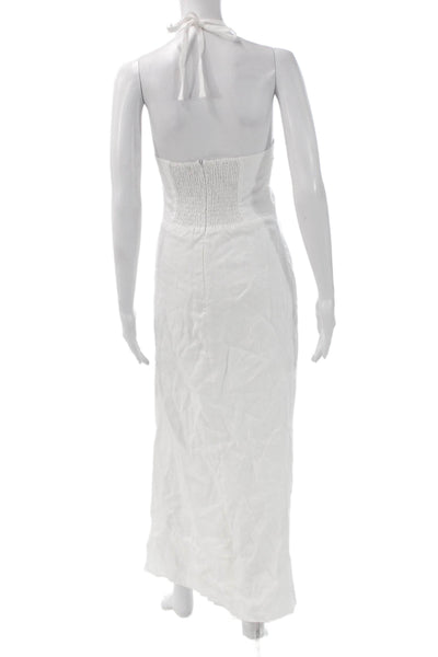 Reformation Womens Maxi Halter Linen Dress White Sleeveless Zip Size 2