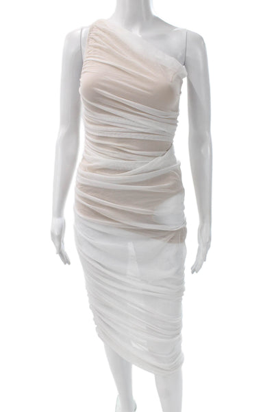 Norma Kamali Women Bodycon One Shoulder Dress White Nylon Size 2XS