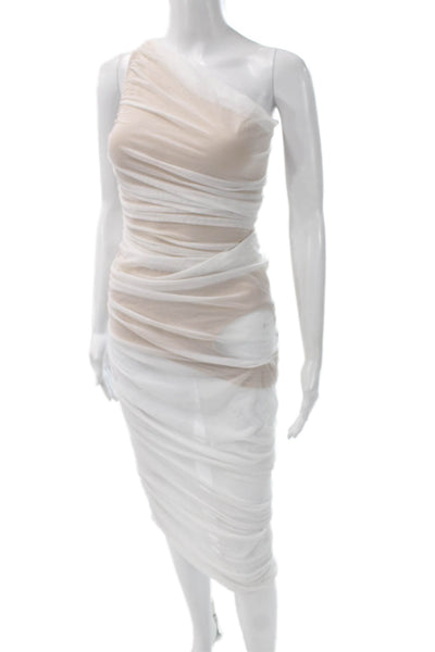 Norma Kamali Women Bodycon One Shoulder Dress White Nylon Size 2XS