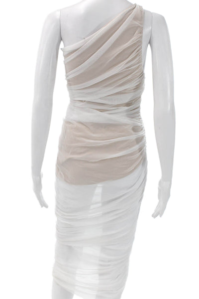 Norma Kamali Women Bodycon One Shoulder Dress White Nylon Size 2XS