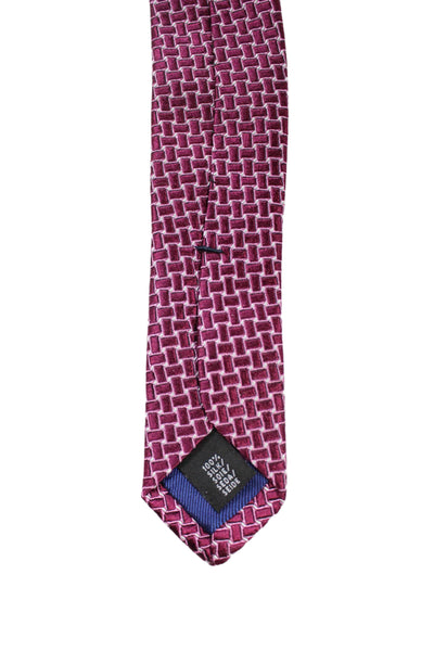 Tom James Mens Silk Geometric Print Neck Tie Burgundy