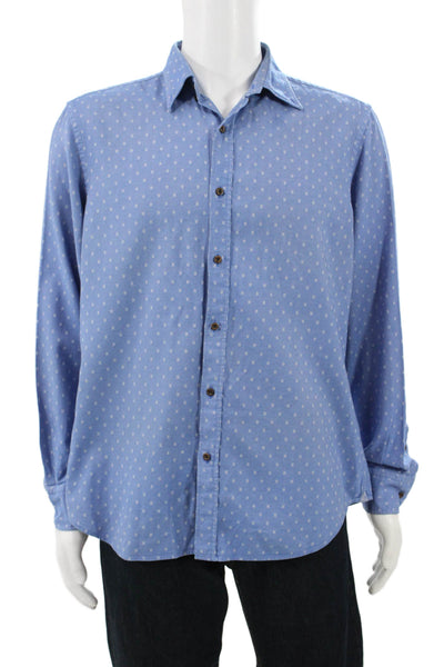 Massimo Dutti Mens Geometric Print Button Up Shirt Blue Size L