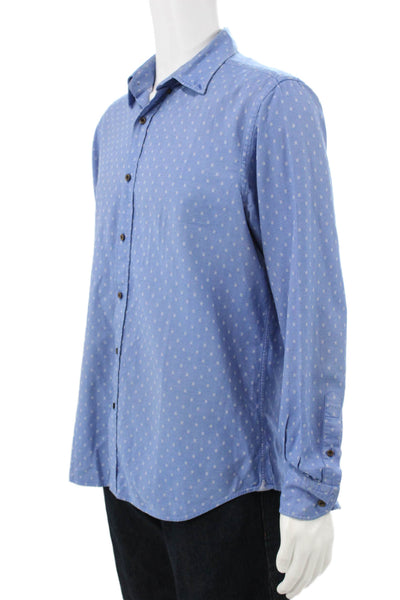 Massimo Dutti Mens Geometric Print Button Up Shirt Blue Size L