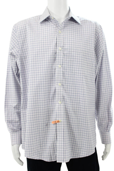 Brooks Brothers Mens Cotton Grid Print Button Up Shirt White Size 17-35
