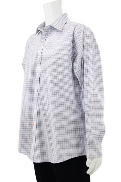 Brooks Brothers Mens Cotton Grid Print Button Up Shirt White Size 17-35