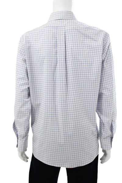 Brooks Brothers Mens Cotton Grid Print Button Up Shirt White Size 17-35