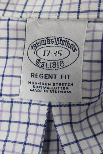 Brooks Brothers Mens Cotton Grid Print Button Up Shirt White Size 17-35