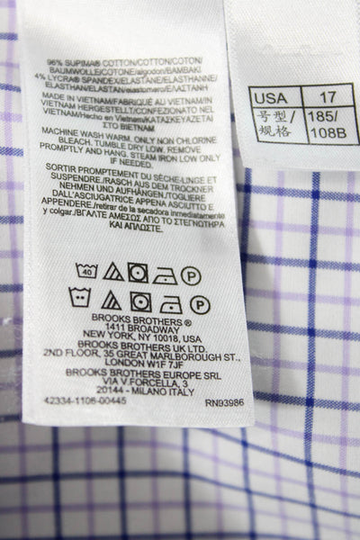 Brooks Brothers Mens Cotton Grid Print Button Up Shirt White Size 17-35
