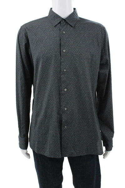 John Varvatos Star USA Mens Cotton Floral Button Up Shirt Gray Size L