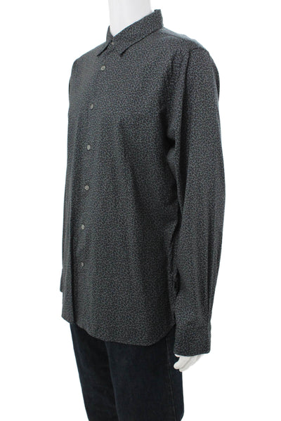 John Varvatos Star USA Mens Cotton Floral Button Up Shirt Gray Size L