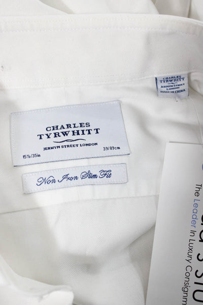 Charles Tyrwhitt Mens Solid Long Sleeve Button Up Shirt White Size 39