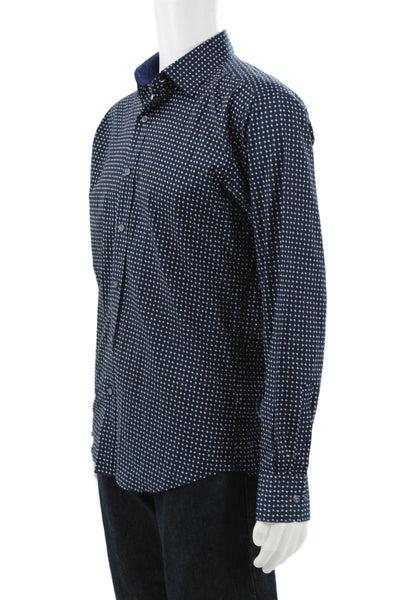 Bugatchi Mens Cotton Geometric Print Button Up Shirt Navy Size L