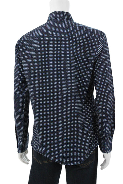 Bugatchi Mens Cotton Geometric Print Button Up Shirt Navy Size L