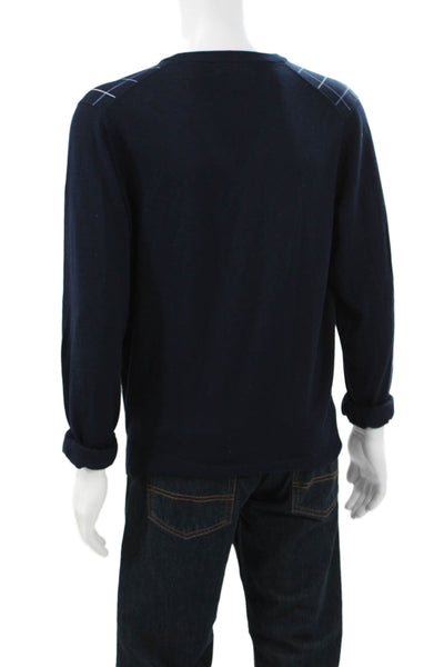Brooks Brothers Mens Pullover V-Neck Blue Check Silk Long Sleeve Size M