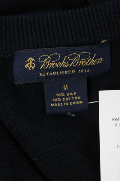 Brooks Brothers Mens Pullover V-Neck Blue Check Silk Long Sleeve Size M