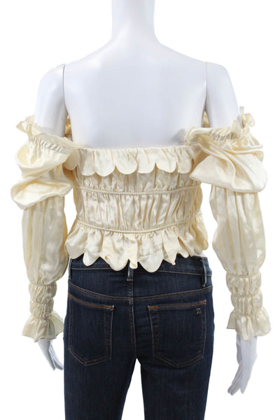 Loeffler Randall Women Cropped Silk Off the Shoulder Long Sleeve Blouse Size S