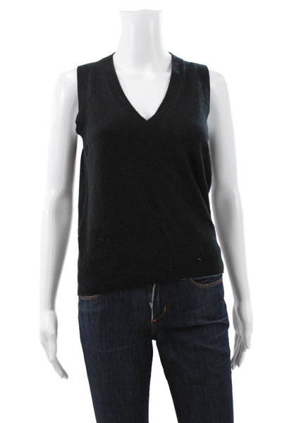 J Crew Women Cashmere V Neck Sleeveless Vest Sweater Black Size XS
