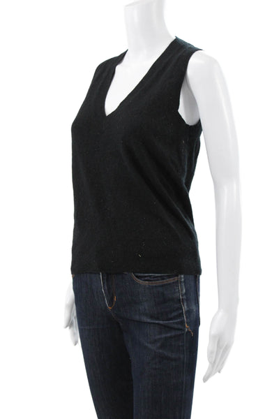 J Crew Women Cashmere V Neck Sleeveless Vest Sweater Black Size XS