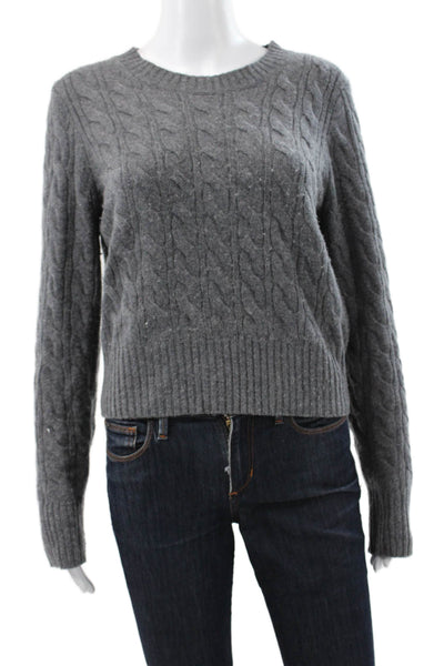 J Crew Women Cashmere Cable Knit Crewneck Pullover Gray Size M