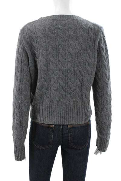 J Crew Women Cashmere Cable Knit Crewneck Pullover Gray Size M