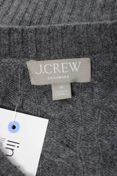 J Crew Women Cashmere Cable Knit Crewneck Pullover Gray Size M