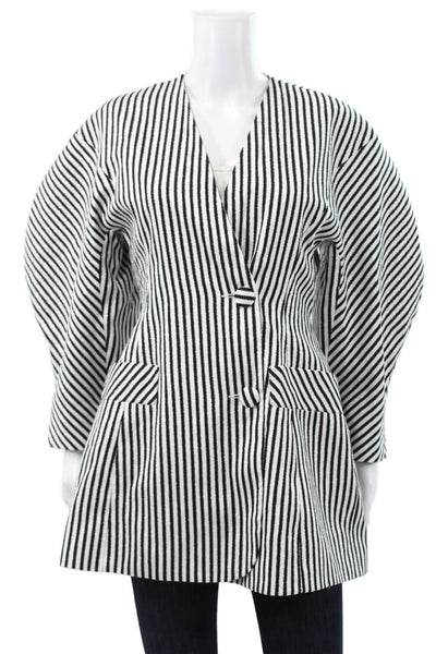 Elzinga Womens Black Striped Polyester Blend Blazer Button Long Sleeve Size 36