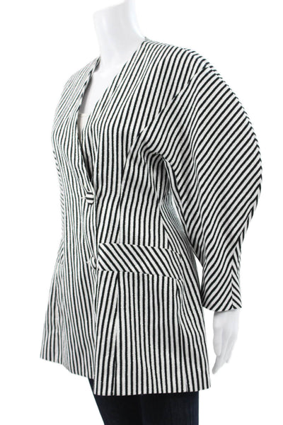 Elzinga Womens Black Striped Polyester Blend Blazer Button Long Sleeve Size 36