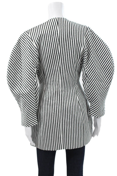 Elzinga Womens Black Striped Polyester Blend Blazer Button Long Sleeve Size 36