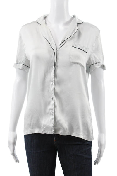 Journelle Women Basic Silk Collared Short Sleeve Pajama Top White Size S