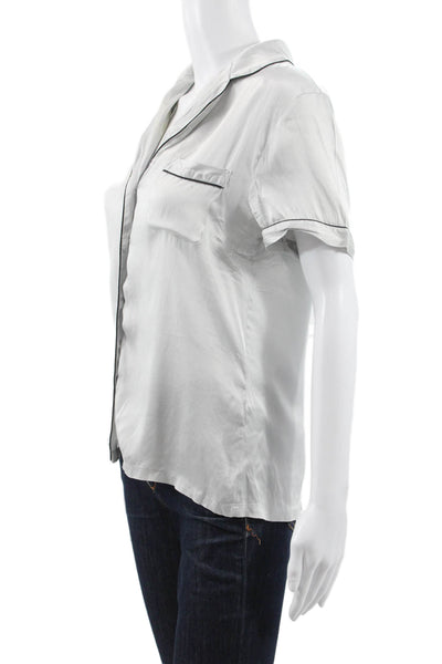 Journelle Women Basic Silk Collared Short Sleeve Pajama Top White Size S