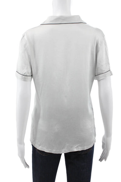 Journelle Women Basic Silk Collared Short Sleeve Pajama Top White Size S