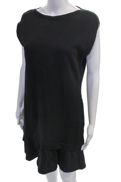 McQ Women Black T-Shirt Dress Boat Neck Short Sleeve Cotton Pullover Size S