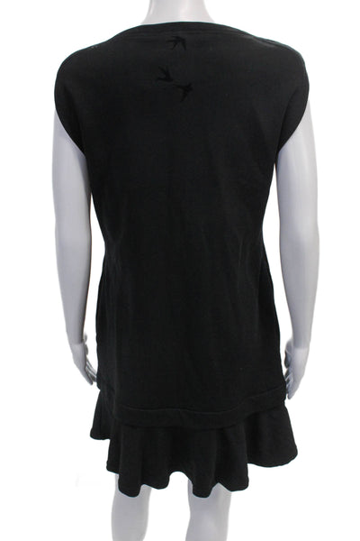 McQ Women Black T-Shirt Dress Boat Neck Short Sleeve Cotton Pullover Size S