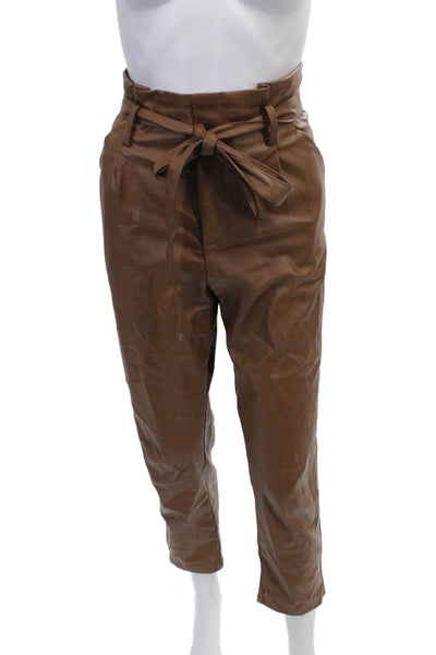 Lucy Paris Womens Paperbag Faux Leather Pants Brown Size M